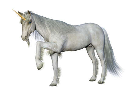 3D rendering of a fairy tale white unicorn isolated on white background