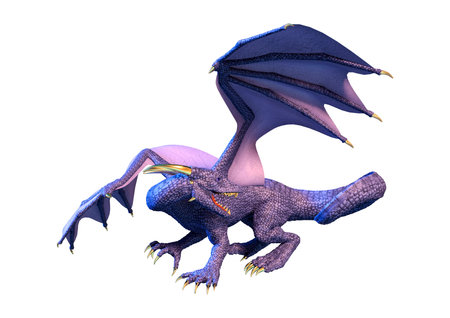3D rendering of a blue fairy tale dragon isolated on white backgroundの写真素材
