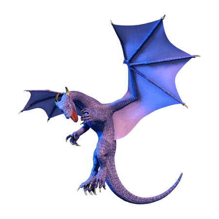 3D rendering of a blue fairy tale dragon isolated on white backgroundの写真素材