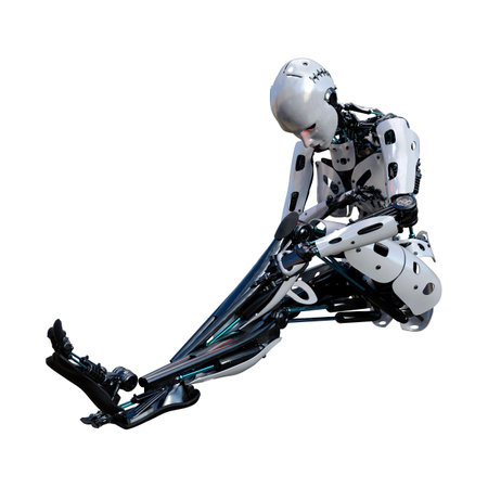 3D rendering of a female robot isolated on white backgroundの写真素材