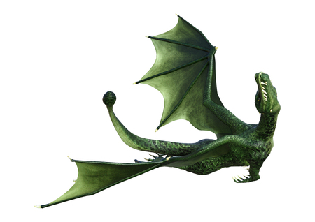3D rendering of a green fairy tale dragon isolated on white backgroundの写真素材