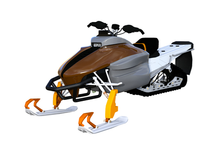 3D rendering of a snowmobile, or motor sled, motor sledge, or snowmachine, a motorized vehicle for winter travel, isolated on white backgroundの写真素材