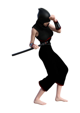 3D rendering of a female ninja isolated on white backgroundの写真素材