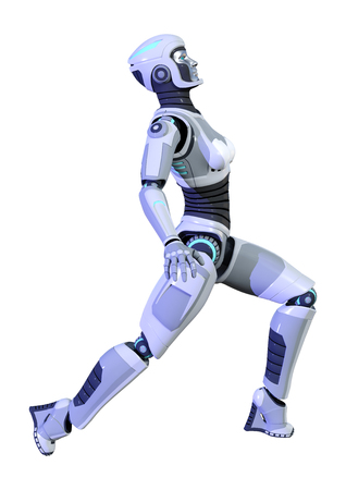 3D rendering of a female robot isolated on white backgroundの写真素材