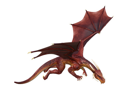 3D rendering of a red fairy tale dragon isolated on white backgroundの写真素材