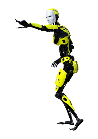 3D rendering of a male robot isolated on white backgroundの写真素材