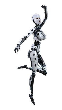 3D rendering of a female robot isolated on white backgroundの写真素材