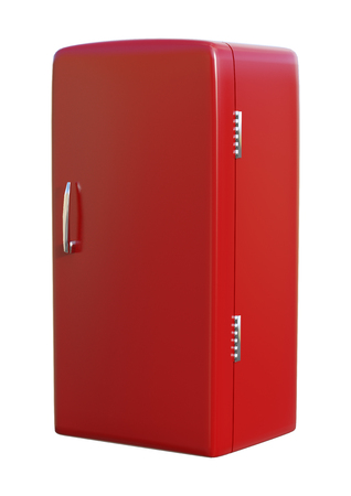 3D rendering of a red refrigerator isolated on white backgroundの写真素材