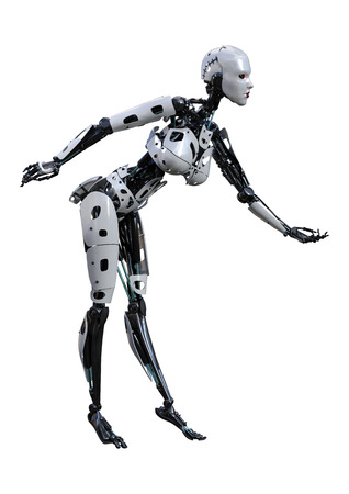 3D rendering of a female robot isolated on white backgroundの写真素材