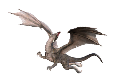 3D rendering of a fantasy dragon isolated on white backgroundの写真素材
