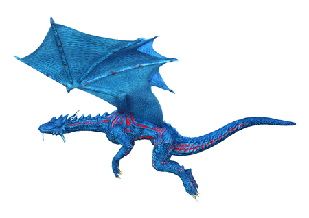 3D rendering of a blue fantasy dragon isolated on white backgroundの写真素材