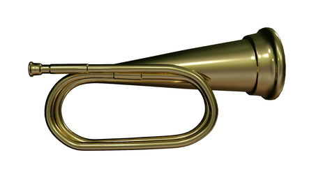 3D rendering of a golden toy trumpet isolated on white background