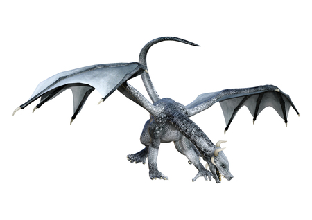 3D rendering of a fantasy dragon isolated on white backgroundの写真素材
