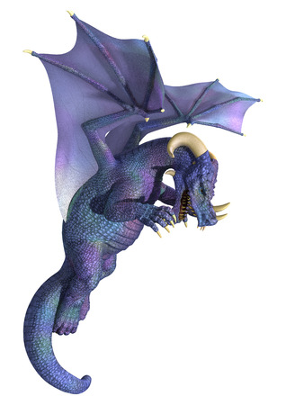 3D rendering of a blue fantasy dragon isolated on white backgroundの写真素材