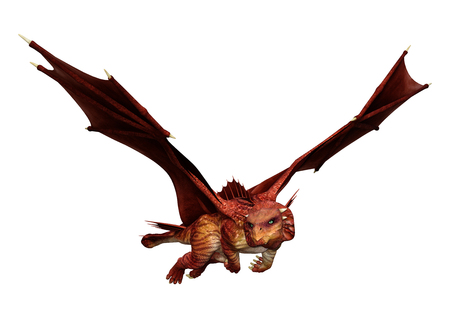 3D rendering of a red fantasy dragon isolated on white backgroundの写真素材