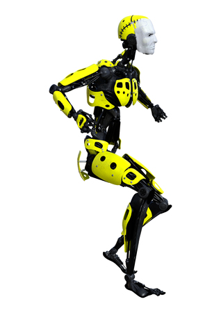 3D rendering of a male robot isolated on white backgroundの写真素材