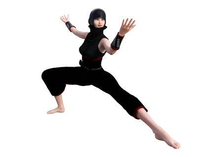 3D rendering of a female ninja isolated on white backgroundの写真素材
