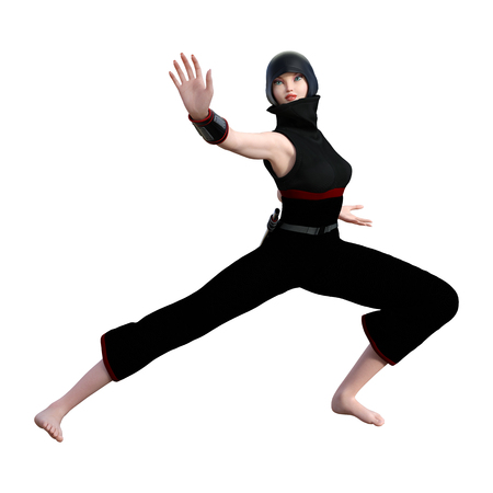 3D rendering of a female ninja isolated on white backgroundの写真素材