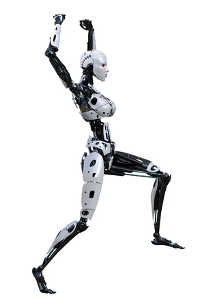 3D rendering of a female robot isolated on white backgroundの写真素材
