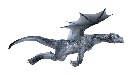3D rendering of a fantasy dragon isolated on white backgroundの写真素材