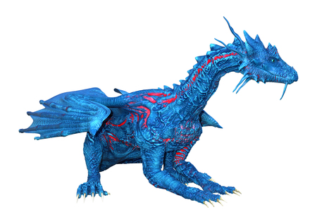 3D rendering of a blue fantasy dragon isolated on white backgroundの写真素材