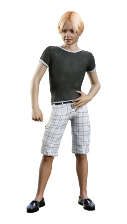 3D rendering of a teenager boy isolated on white backgroundの写真素材