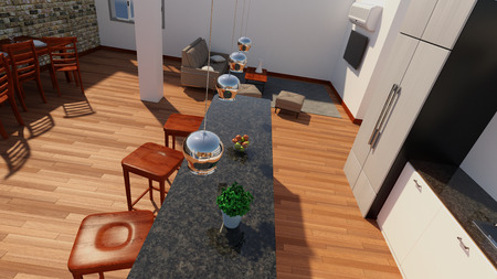 3D rendering of a contemporary kitchen room interior