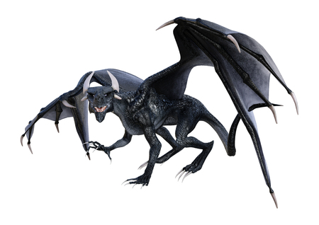 3D rendering of a fantasy dragon isolated on white backgroundの写真素材