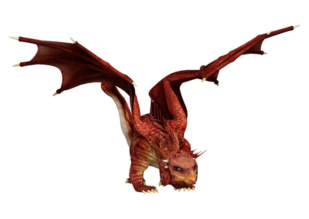 3D rendering of a fantasy dragon isolated on white backgroundの写真素材