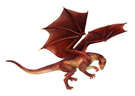 3D rendering of a fantasy dragon isolated on white backgroundの写真素材