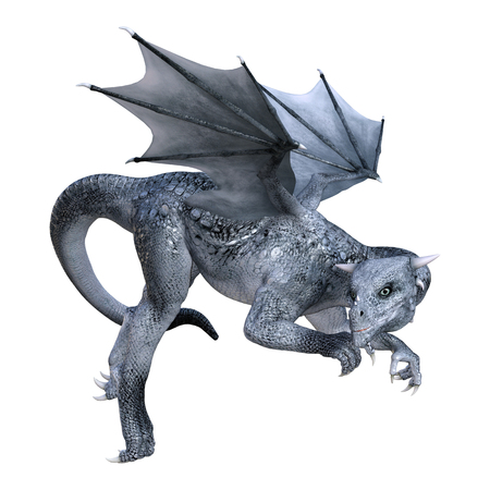 3D rendering of a fantasy dragon isolated on white backgroundの写真素材