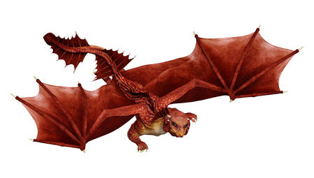 3D rendering of a fantasy dragon isolated on white backgroundの写真素材