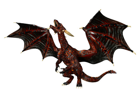 3D rendering of a fantasy dragon isolated on white backgroundの写真素材