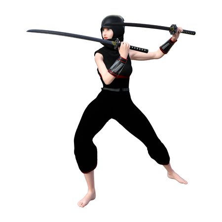 3D rendering of a female ninja isolated on white backgroundの写真素材