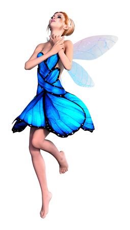 3D rendering of a beautiful fantasy fairy isolated on white backgroundの写真素材