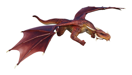 3D rendering of a fantasy dragon isolated on white backgroundの写真素材