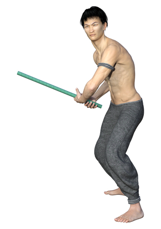 3D rendering of a young Asian man isolated on white backgroundの写真素材