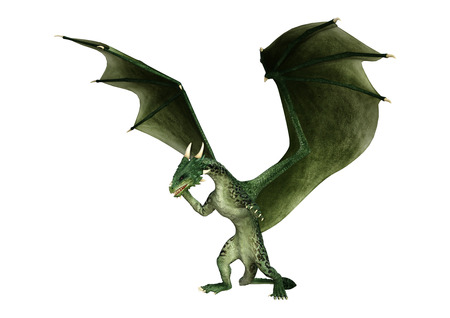 3D rendering of a fantasy dragon isolated on white backgroundの写真素材
