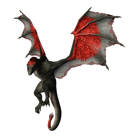 3D rendering of a fantasy dragon isolated on white backgroundの写真素材