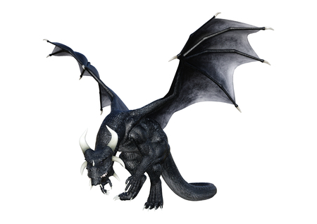3D rendering of a fantasy dragon isolated on white backgroundの写真素材