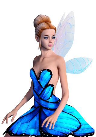 3D rendering of a beautiful fantasy fairy isolated on white backgroundの写真素材