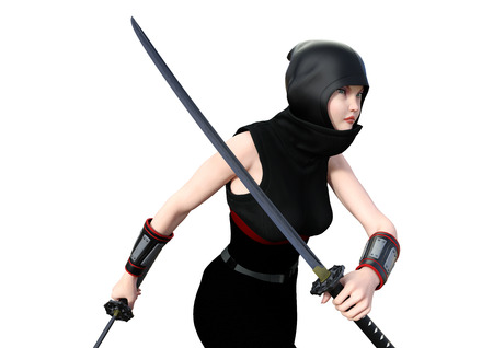 3D rendering of a female ninja isolated on white backgroundの写真素材