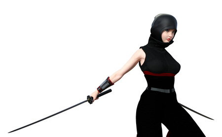 3D rendering of a female ninja isolated on white backgroundの写真素材