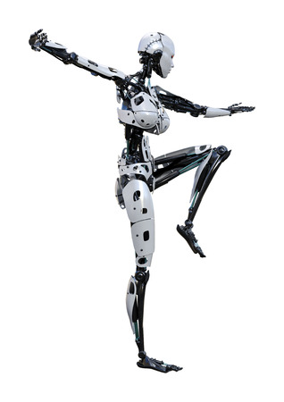 3D rendering of a female robot isolated on white backgroundの写真素材