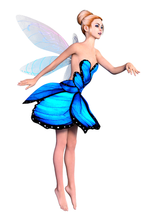 3D rendering of a beautiful fantasy fairy isolated on white backgroundの写真素材
