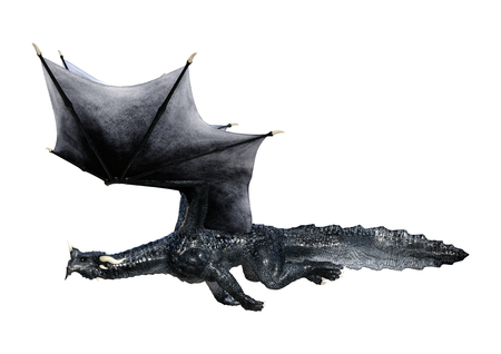 3D rendering of a fantasy dragon isolated on white backgroundの写真素材