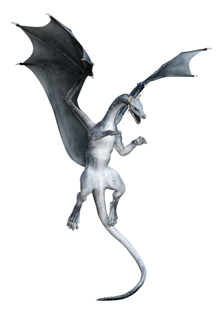 3D rendering of a fantasy dragon isolated on white backgroundの写真素材