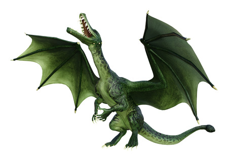 3D rendering of a fantasy dragon isolated on white backgroundの写真素材