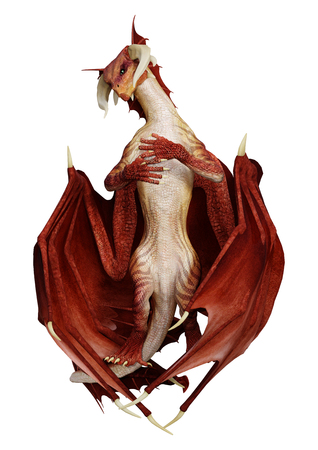 3D rendering of a fantasy dragon isolated on white backgroundの写真素材