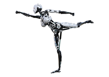 3D rendering of a female robot isolated on white backgroundの写真素材